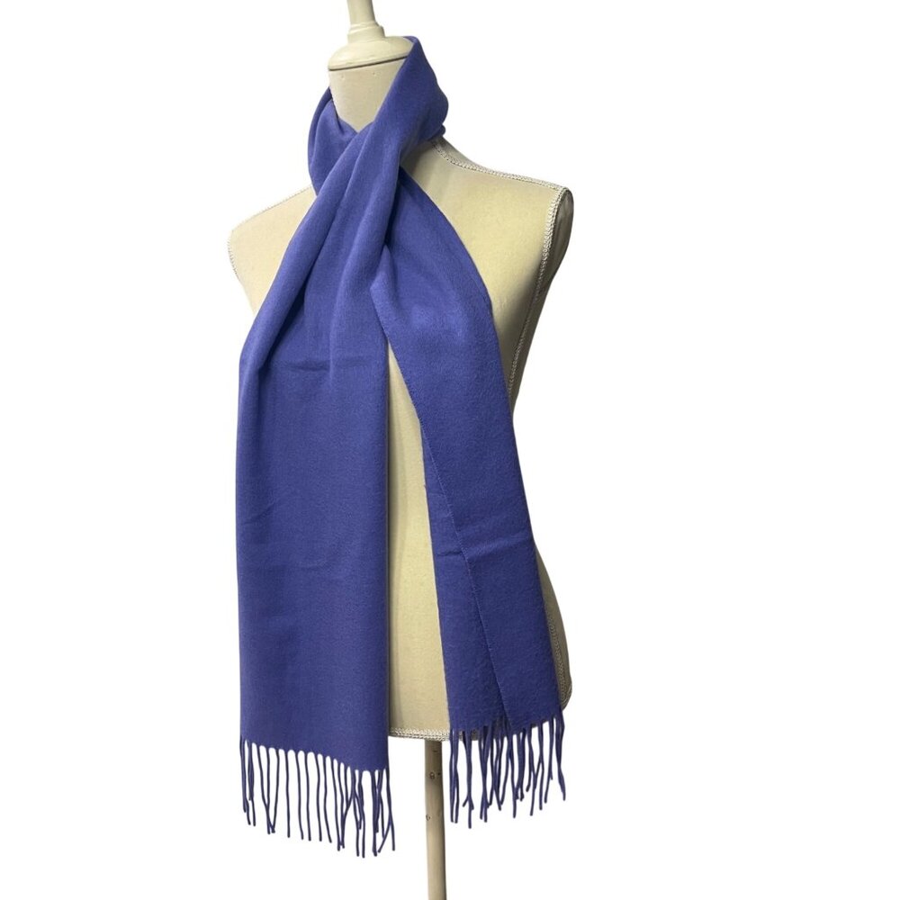 Enzo Mantovani Wool Cashmere Scarf Purple Fringe Ends Measures Approx. 64" X 12"